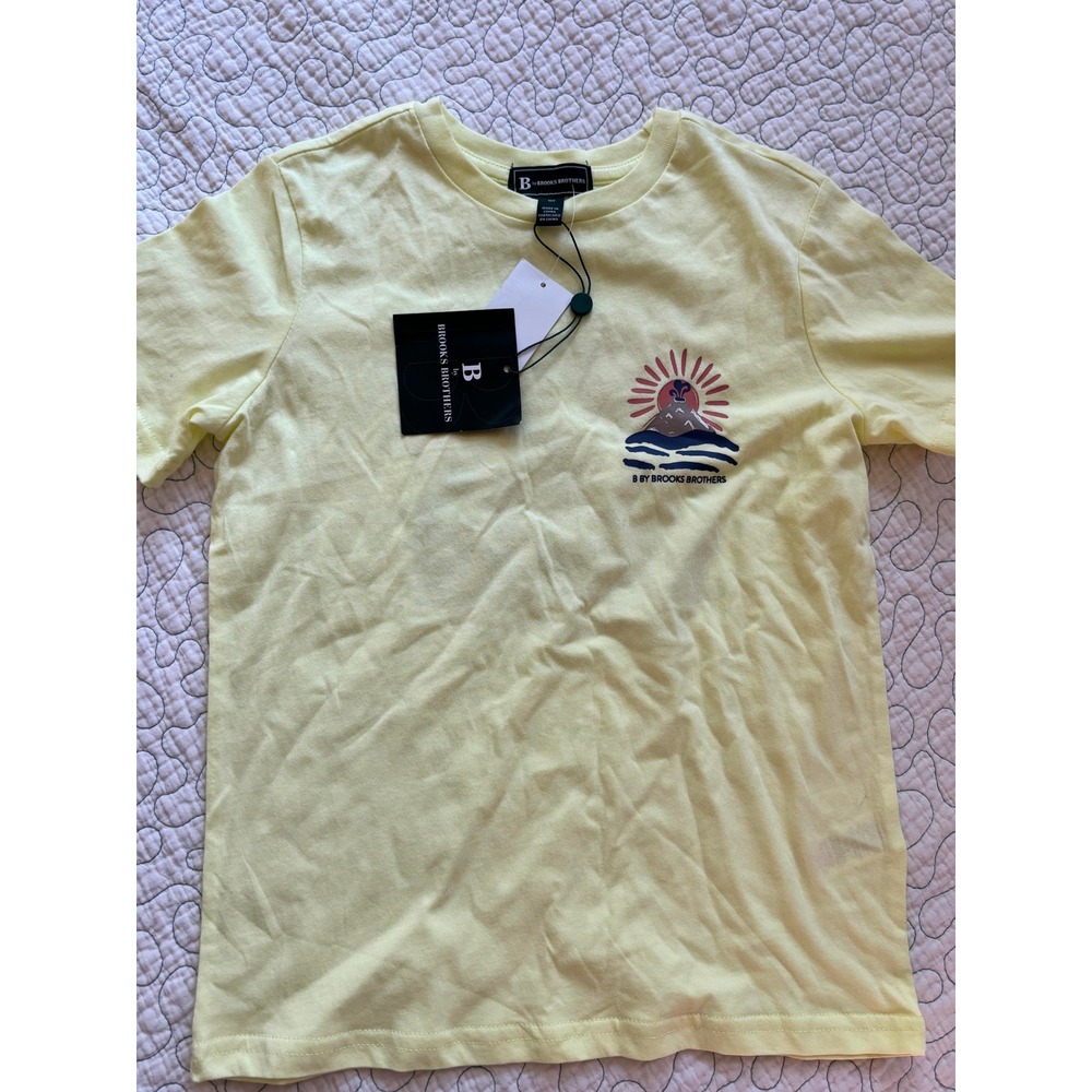 B by Brooks Brothers Boys Yellow Volcano Graphic T-Shirt Short Sleeve Size 10